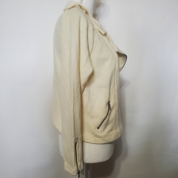 H&M Moto Knit Jacket Womens Size L Cropped Tab Shoulder Zipper Sleeve Diag Zip - Picture 4 of 15